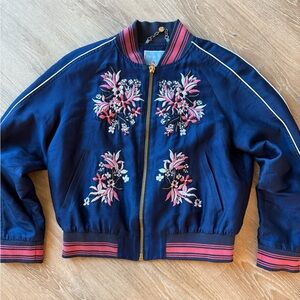Draper James Navy Jacket with Pink Floral Embroidery